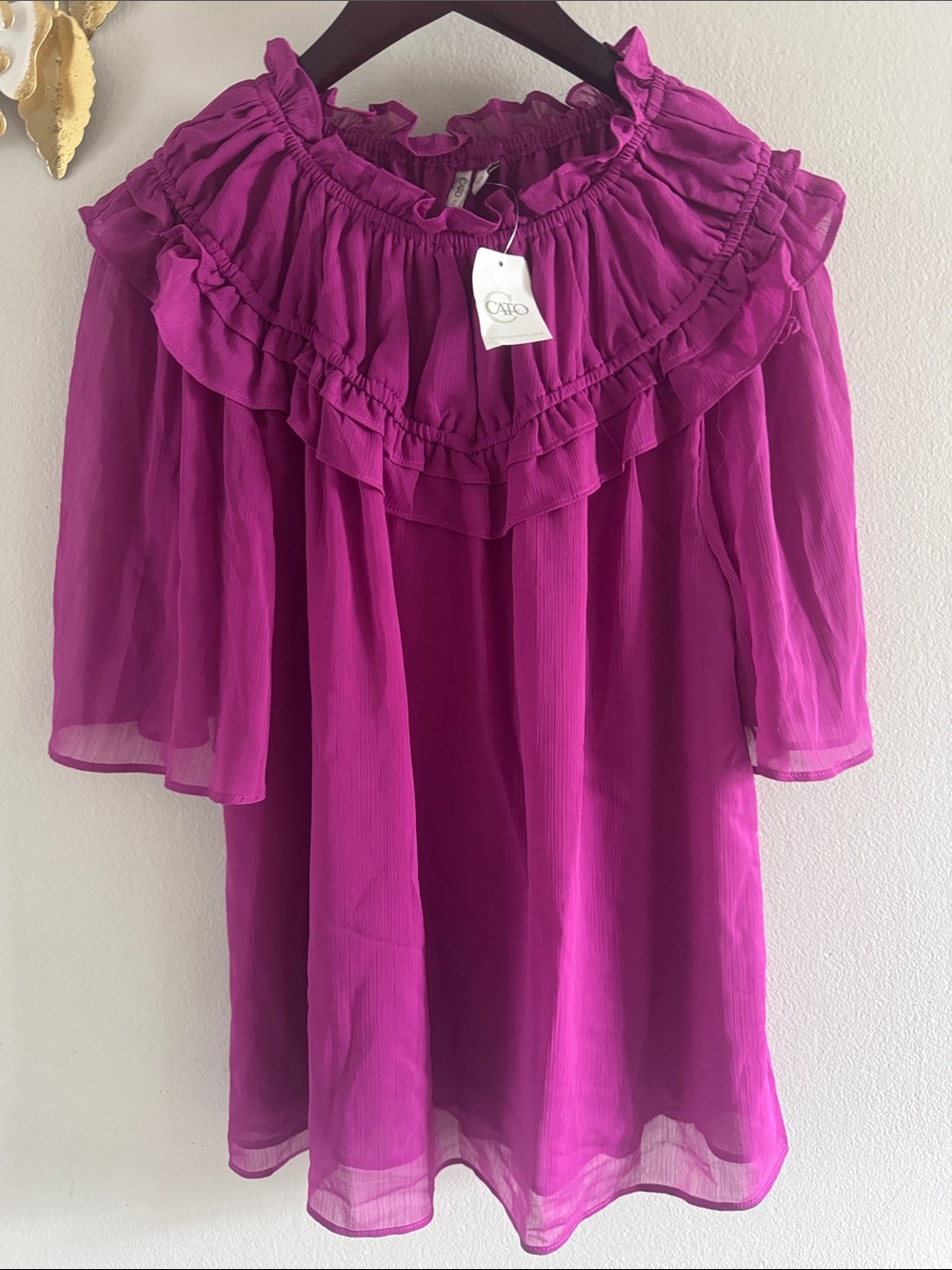 Cato Fuchsia Ruffle Chiffon Blouse